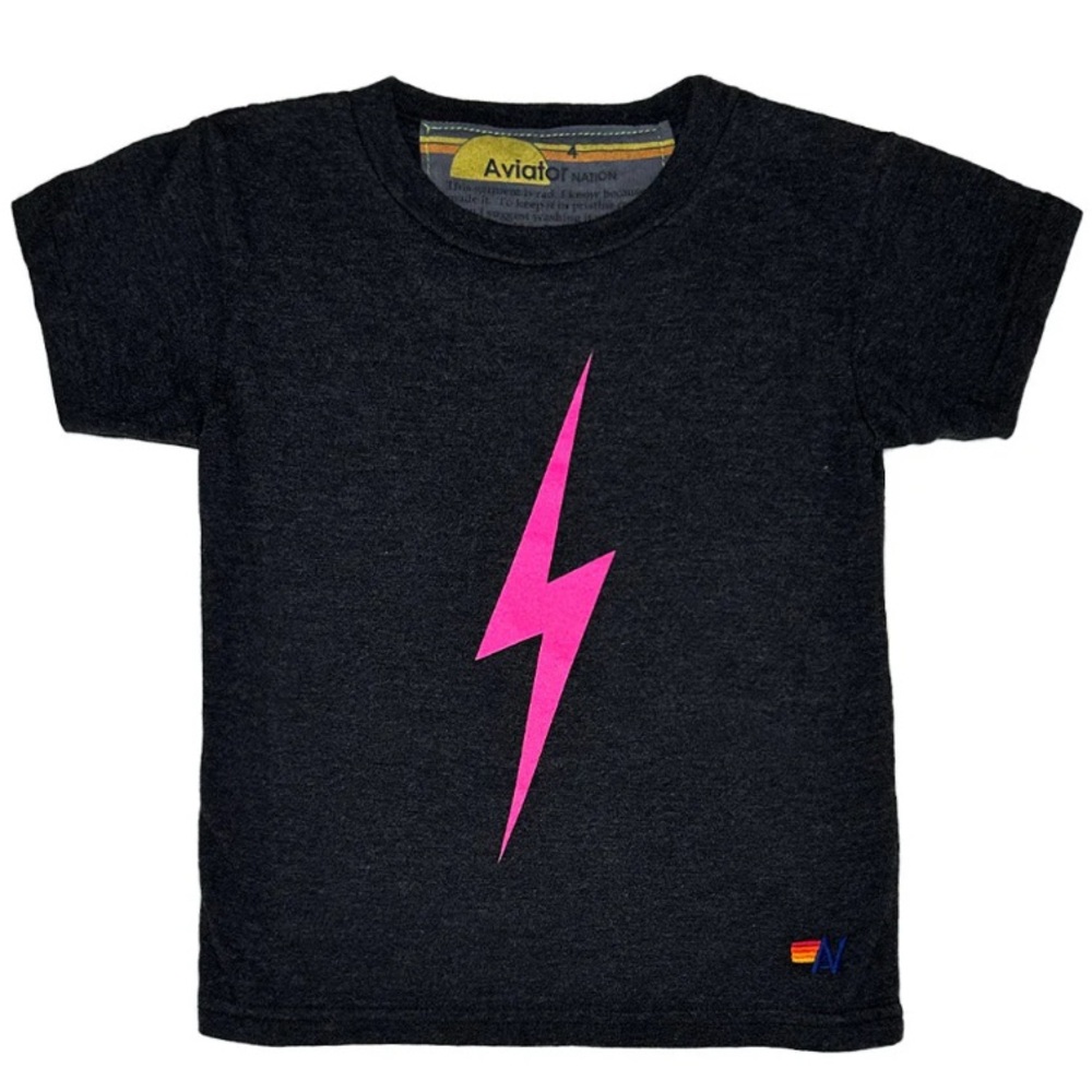 Aviator Nation Kids Bolt Tee Charcoal Grey and Pink side 14